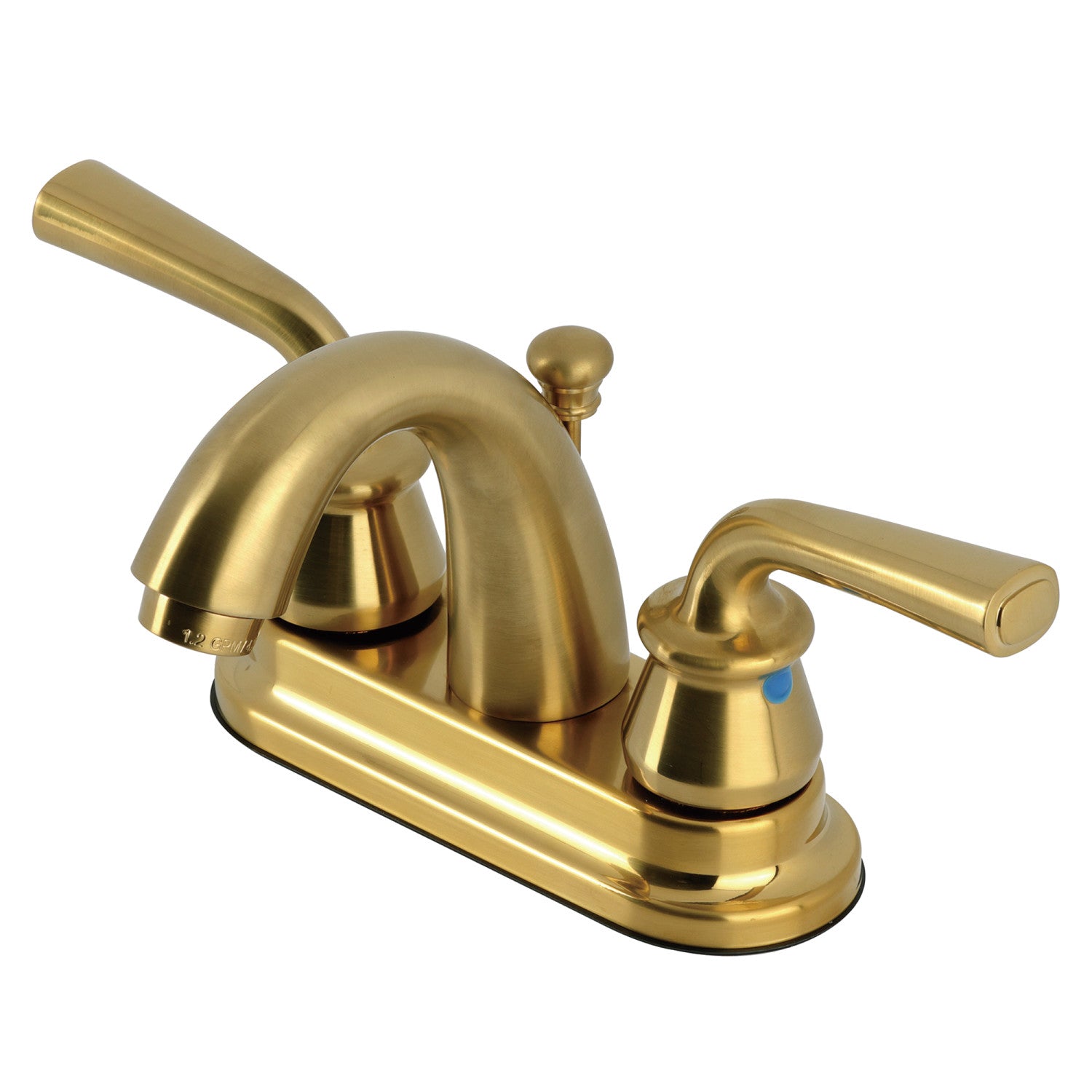 Kingston Tulare KB5617RXL - Restoration Double-Handle 3-Hole Deck Mount 4-Inch Centerset Bathroom Faucet with Pop-Up Drain, Brushed Brass — image 1